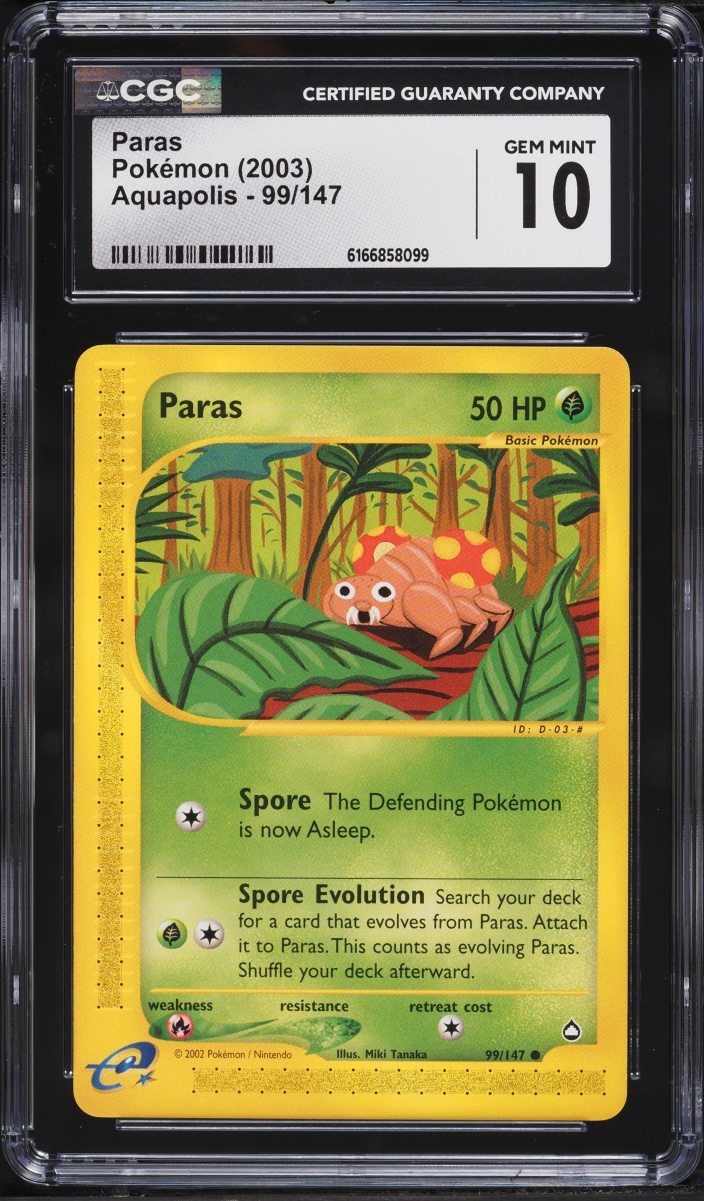 2003 Pokemon Aquapolis Paras #99 CGC 10 GEM MINT
