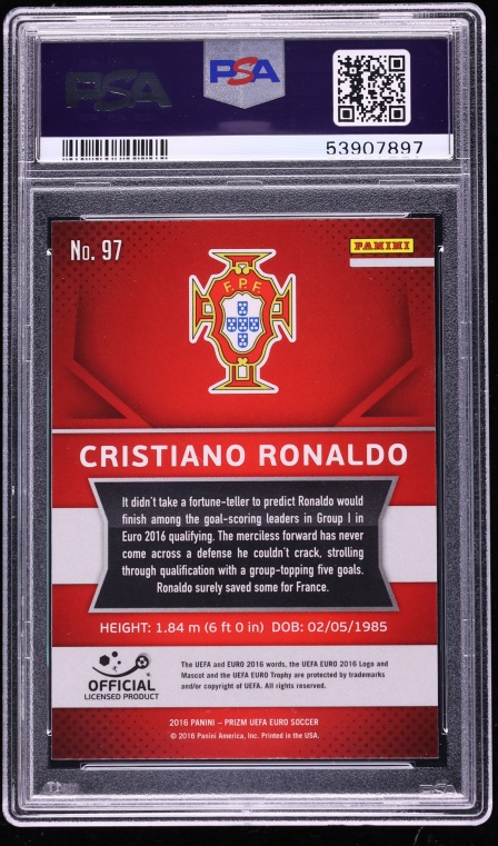2016 Panini Prizm UEFA Euro Cristiano Ronaldo #97 PSA 10 GEM MINT