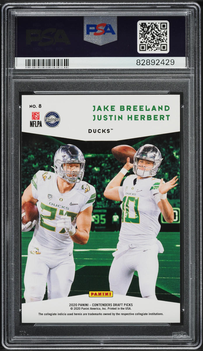 2020 Panini Contenders Collegiate Connections Breeland Justin Herbert ROOKIE #8 PSA 10