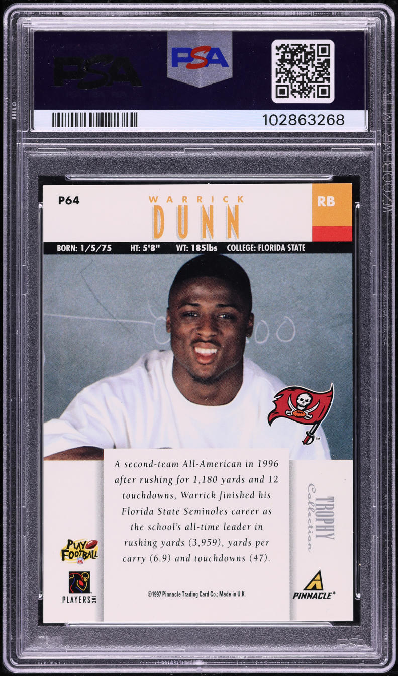 1997 Pinnacle Trophy Collection Warrick Dunn ROOKIE #P64 PSA 10 GEM MINT