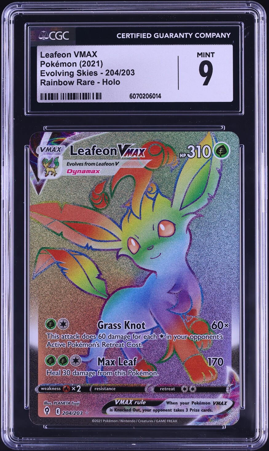 2021 Pokemon SWSH Evolving Skies Rainbow Rare Leafeon VMAX #204 CGC 9 MINT