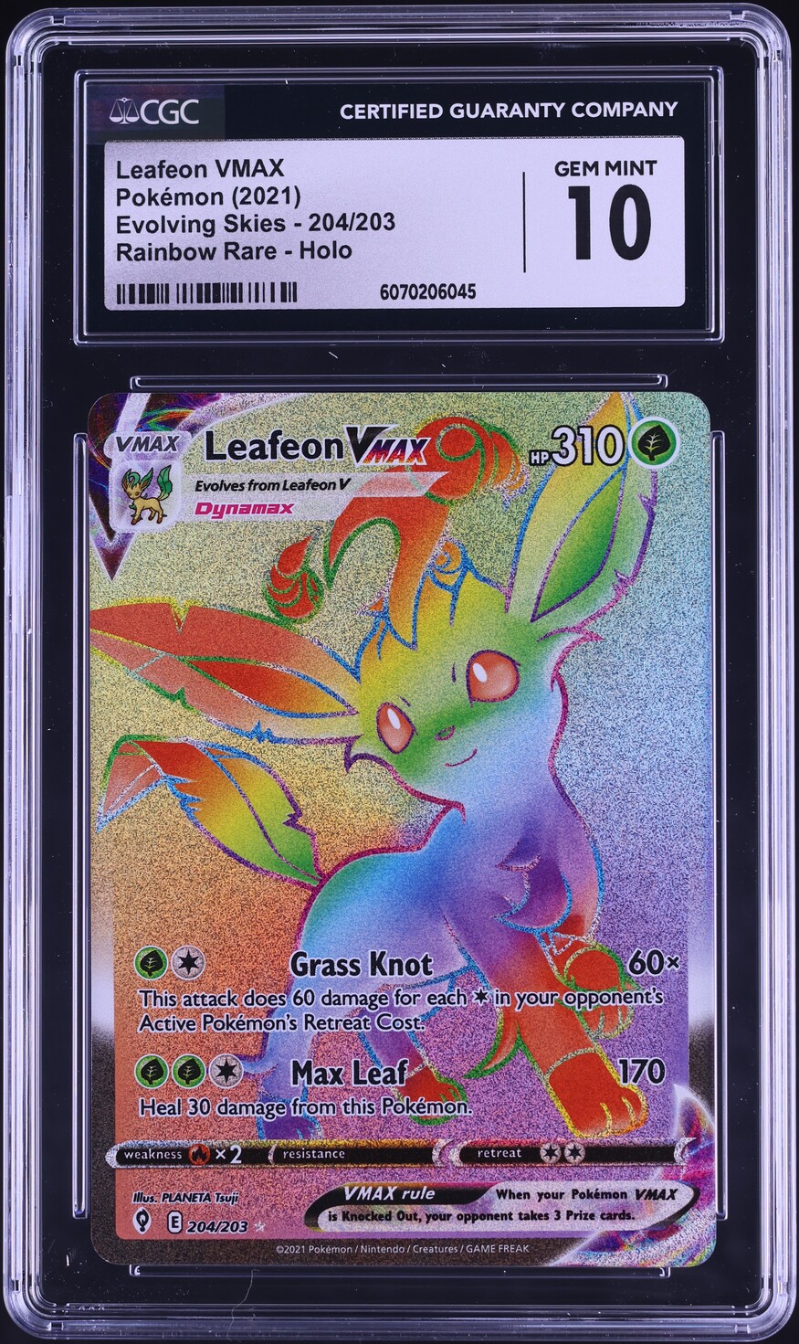 2021 Pokemon SWSH Evolving Skies Rainbow Rare Leafeon VMAX #204 CGC 10 GEM MINT