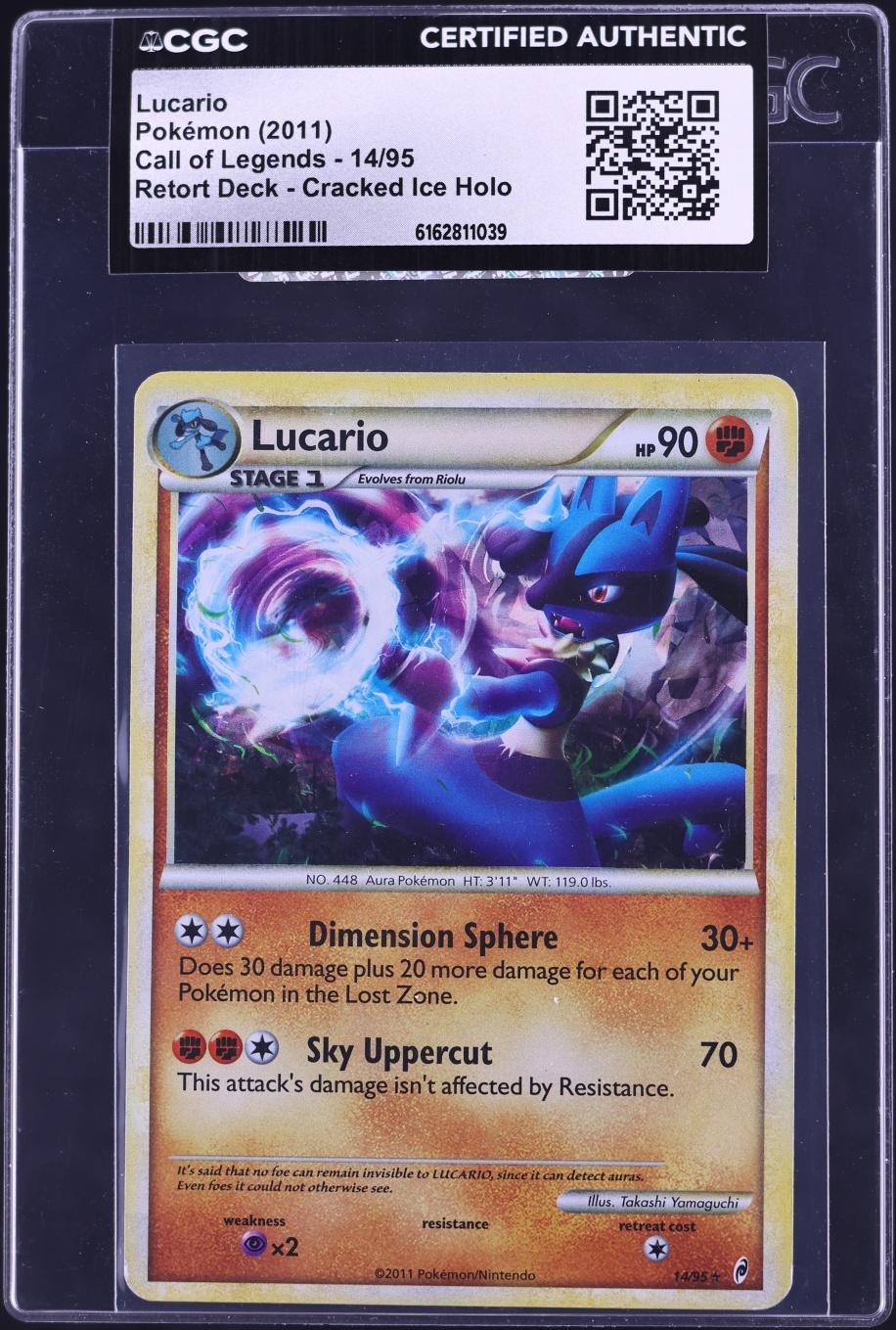2011 Pokemon Call Of Legends Retort Deck Cracked Ice Holo Lucario #14 CGC AUTH