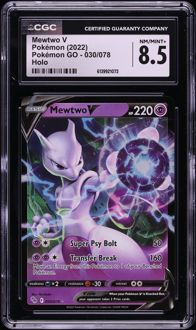 2022 Pokemon Sword & Shield GO Holo Mewtwo V #30 CGC 8.5 NM-MT+