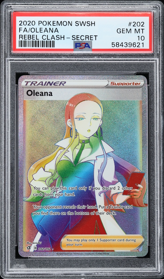 2020 Pokemon Sword & Shield Rebel Clash Rainbow Rare Oleana #202 PSA 10 GEM MINT