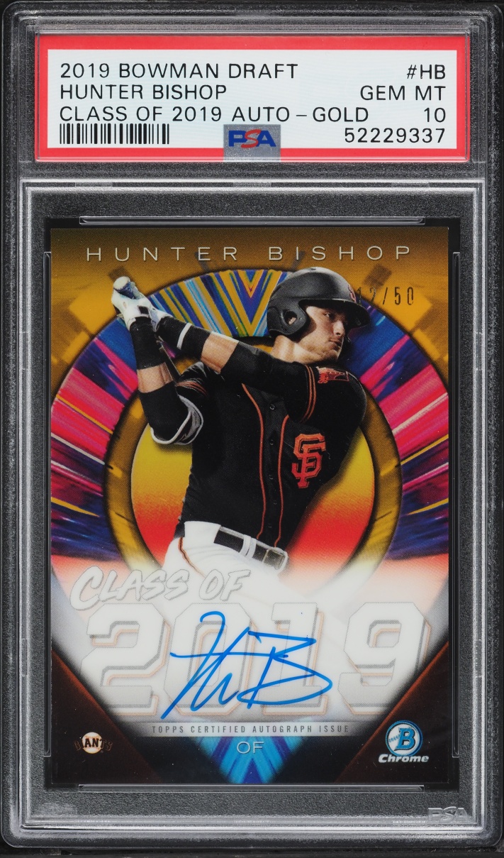 2019 Bowman Chrome Draft Class Of Gold Hunter Bishop ROOKIE AUTO /50 #HB PSA 10 GEM MINT