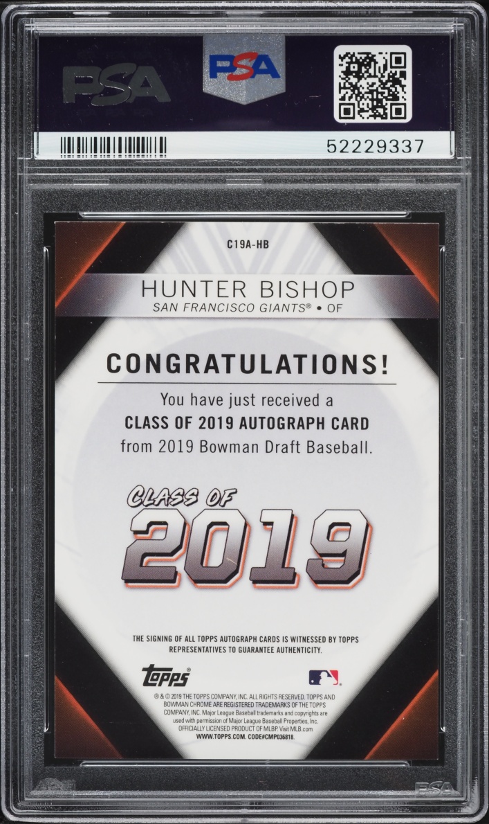 2019 Bowman Chrome Draft Class Of Gold Hunter Bishop ROOKIE AUTO /50 #HB PSA 10 GEM MINT