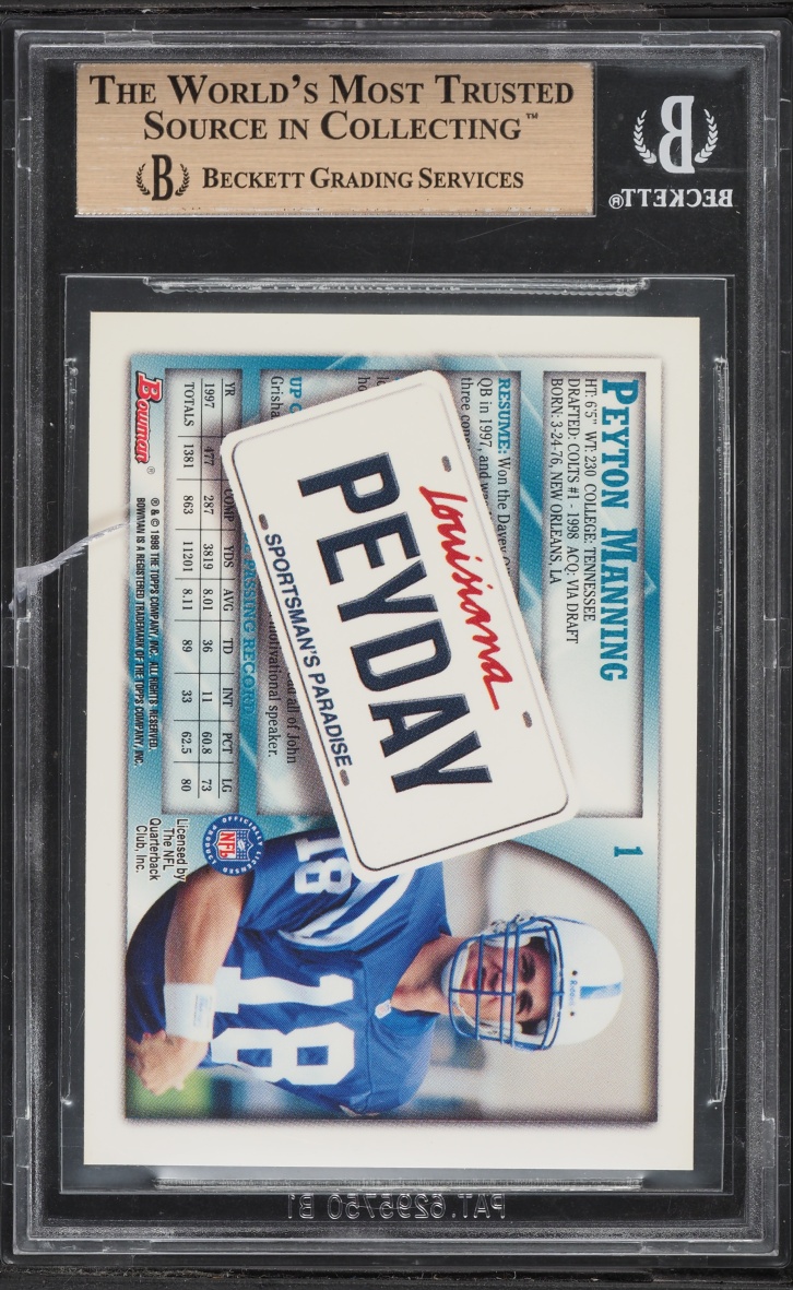 1998 Bowman Interstate Peyton Manning ROOKIE #1 BGS 9.5 GEM MINT