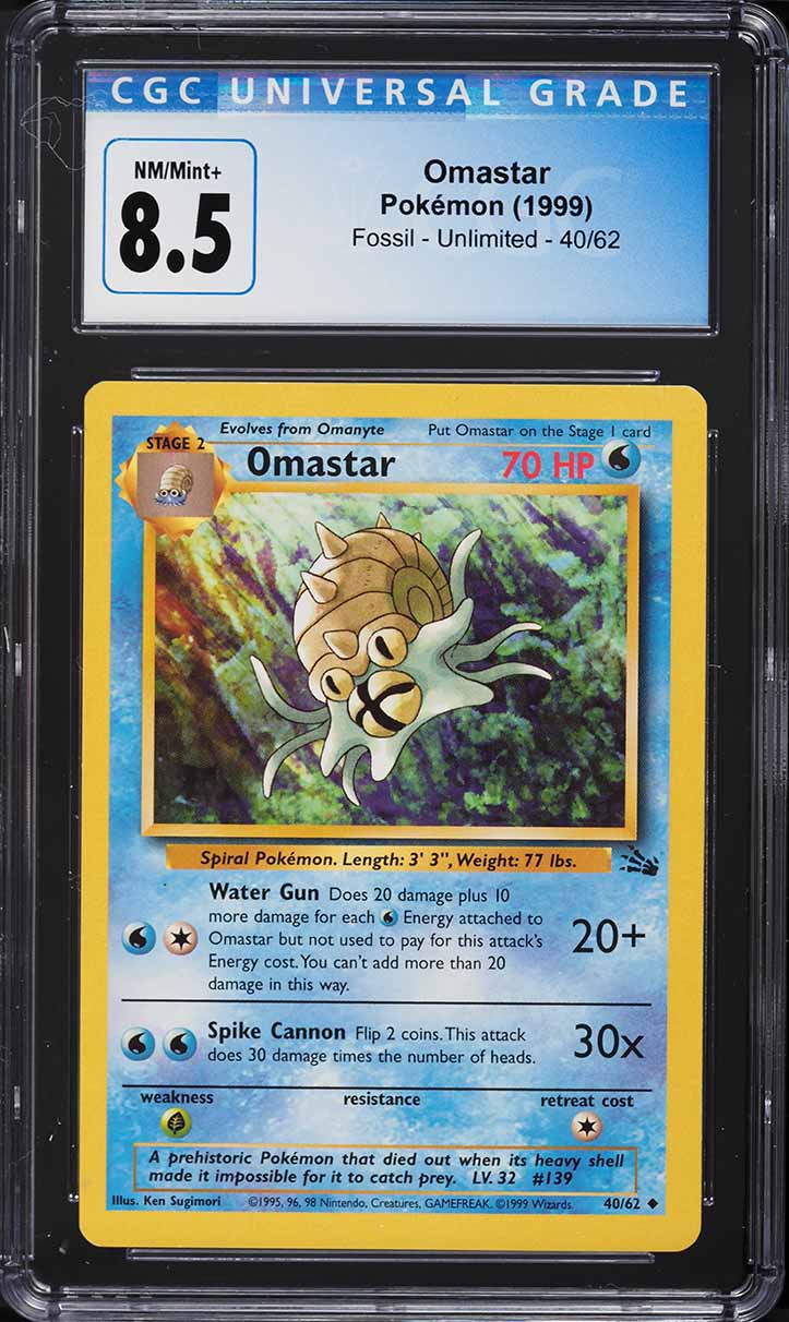 1999 Pokemon Fossil Omastar #40 CGC 8.5 NM-MT+