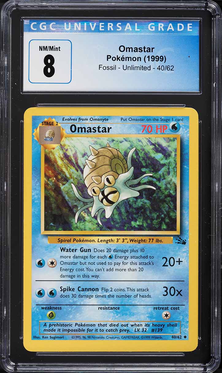 1999 Pokemon Fossil Omastar #40 CGC 8 NM-MT