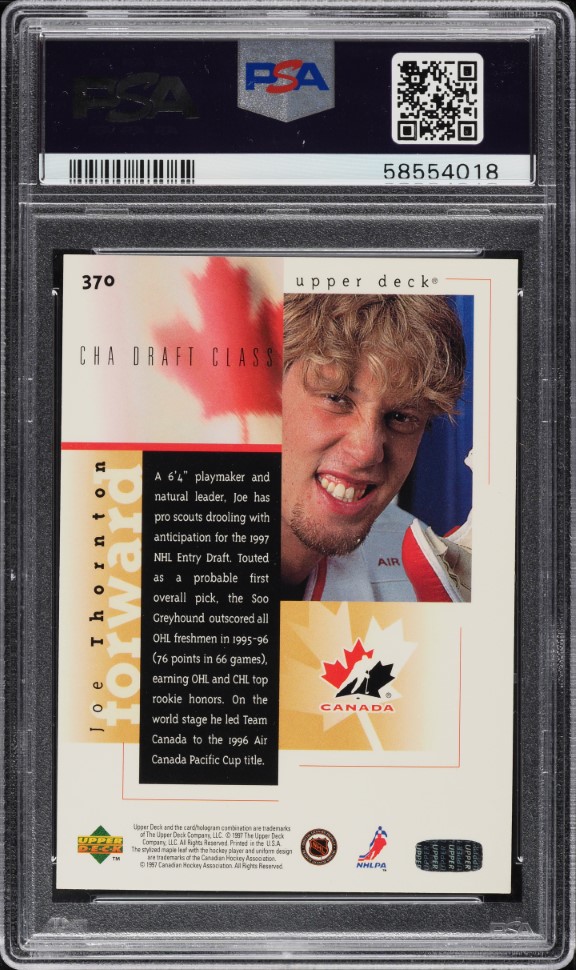 1996 Upper Deck Program Of Excellence Joe Thornton ROOKIE #370 PSA 9 MINT