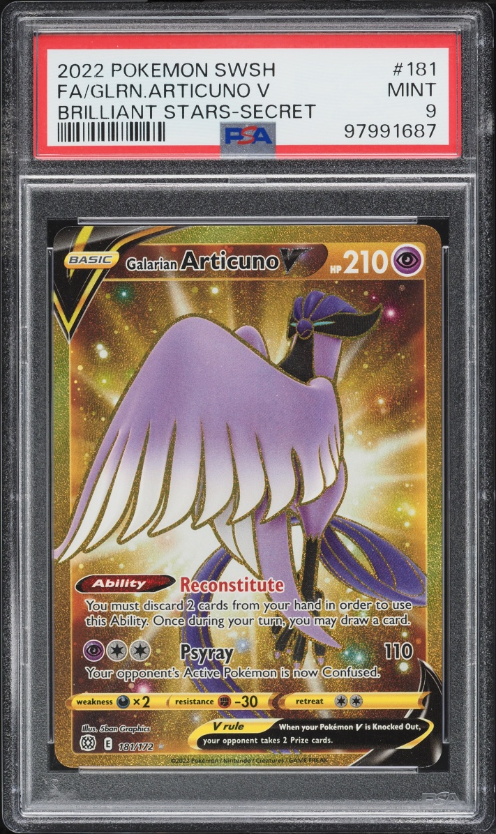 2022 Pokemon Sword & Shield Brilliant Stars Gold Rare Galarian Articuno V #181 PSA 9 MINT