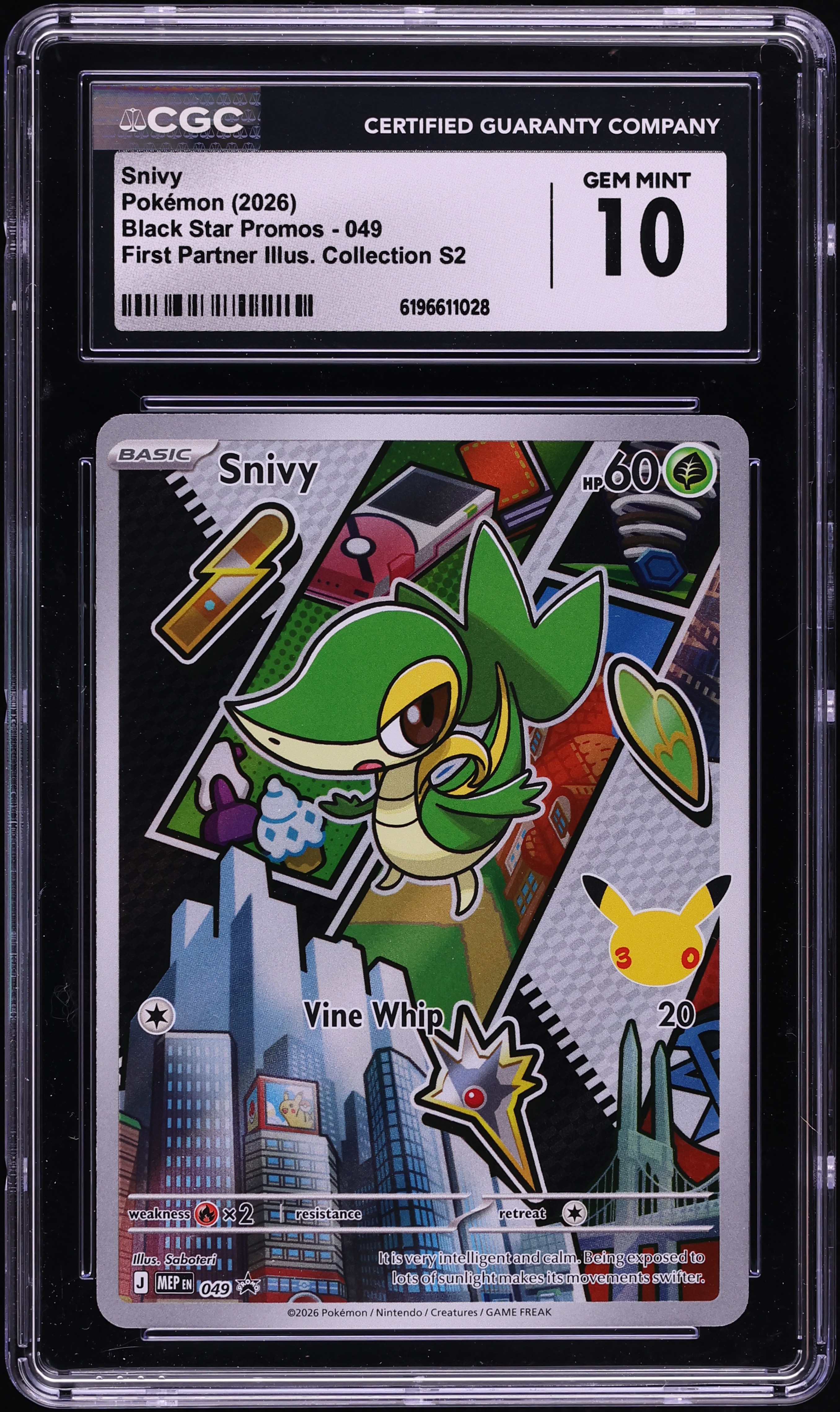 2026 Pokemon Mega Evolution Promo First Partner Illustration S2 Full Art Snivy #49 CGC 10 GEM