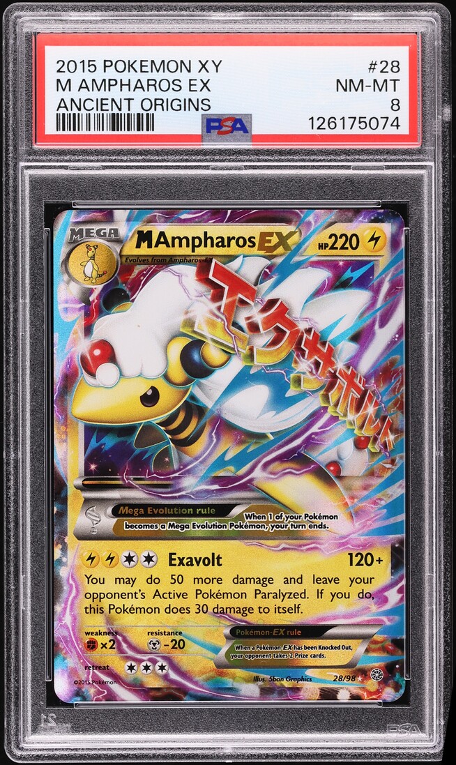 2015 Pokemon XY Ancient Origins Holo M Ampharos EX #28 PSA 8 NM-MT