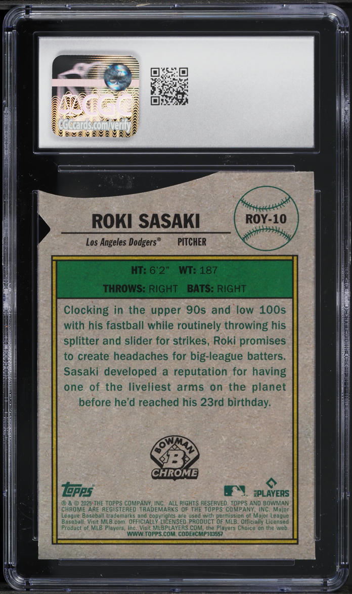 2025 Bowman Chrome Mega Box ROY Favorites Roki Sasaki ROOKIE #ROY-10 CGC 9 MINT