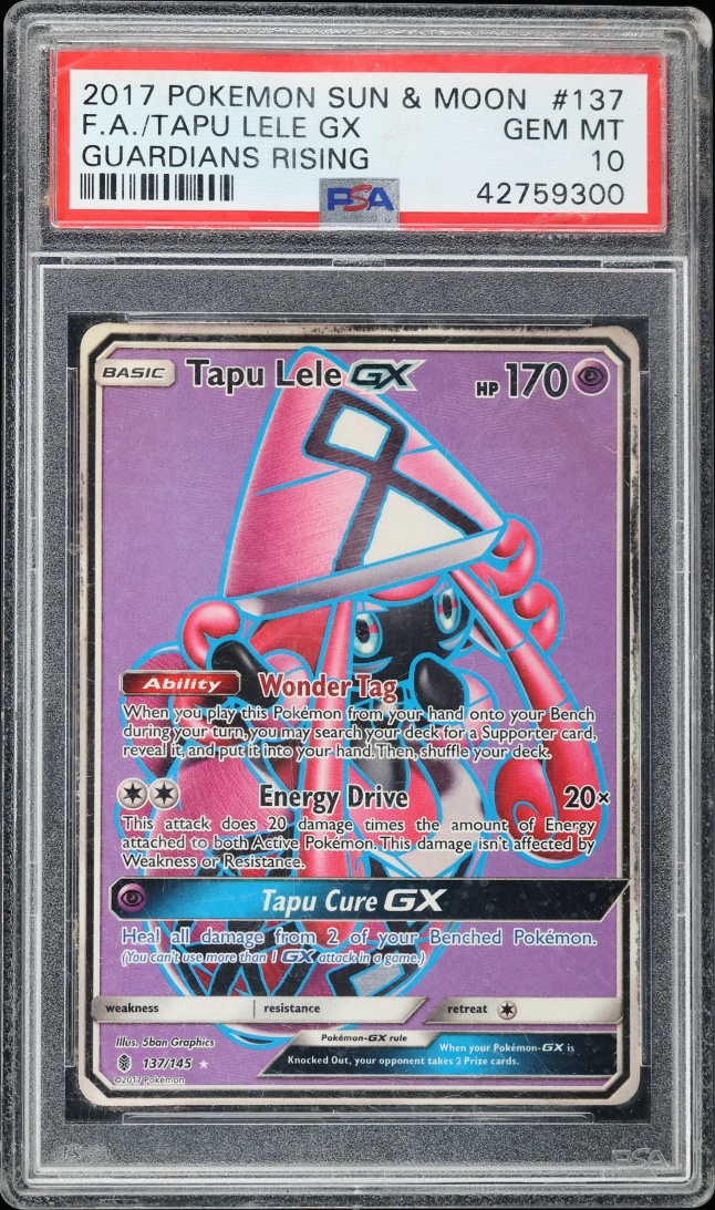 2017 Pokemon Sun & Moon Guardians Rising Full Art Tapu Lele GX #137 PSA 10 GEM MINT