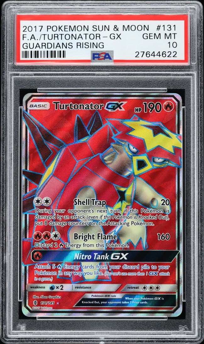 2017 Pokemon Sun & Moon Guardians Rising Full Art Turtonator GX #131 PSA 10 GEM MINT
