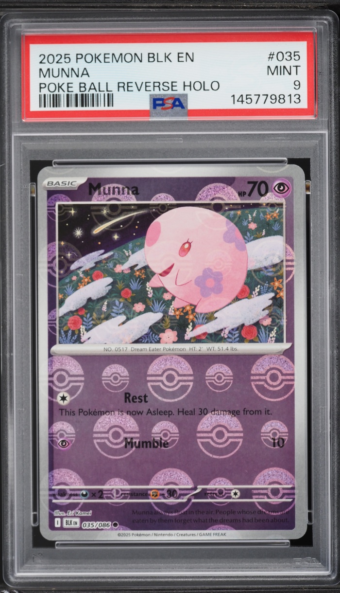 2025 Pokemon Scarlet & Violet Black Bolt Poke Ball Reverse Holo Munna #035 PSA 9 MINT
