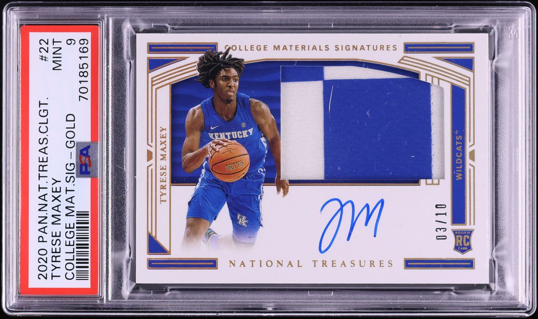 2020 National Treasures Collegiate College Gold Tyrese Maxey ROOKIE PATCH AUTO /10 #22 PSA 9
