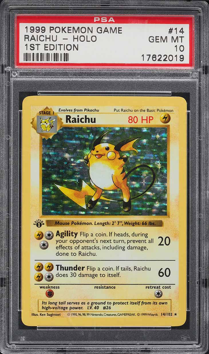 1999 Pokemon Base Set Shadowless 1st Edition Holo Raichu #14 PSA 10 GEM MINT