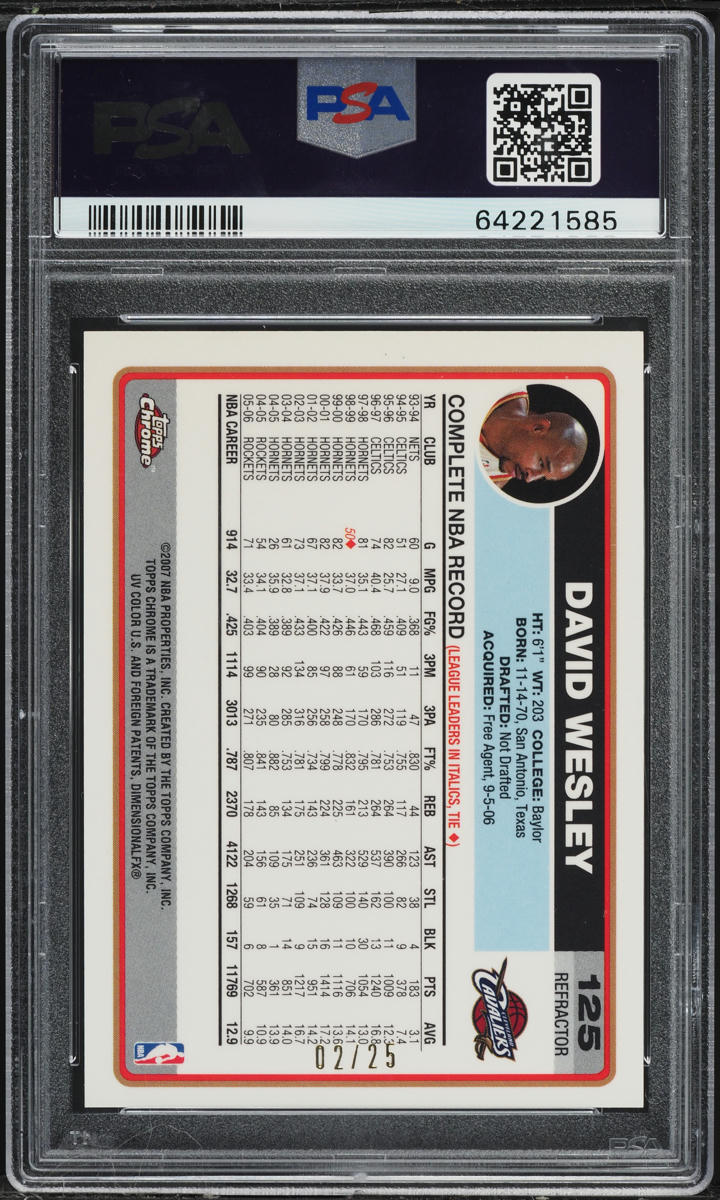 2006 Topps Chrome Gold Refractor David Wesley /25 #125 PSA 8 NM-MT