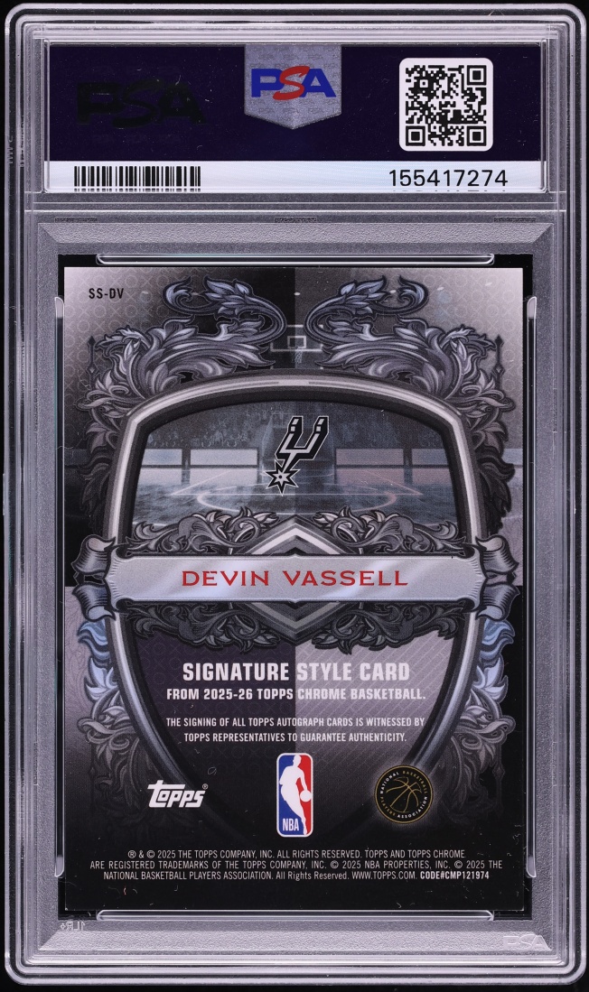 2025 Topps Chrome Signature Style White Geometric Devin Vassell AUTO 2/2 #SS-DV PSA 9 MINT