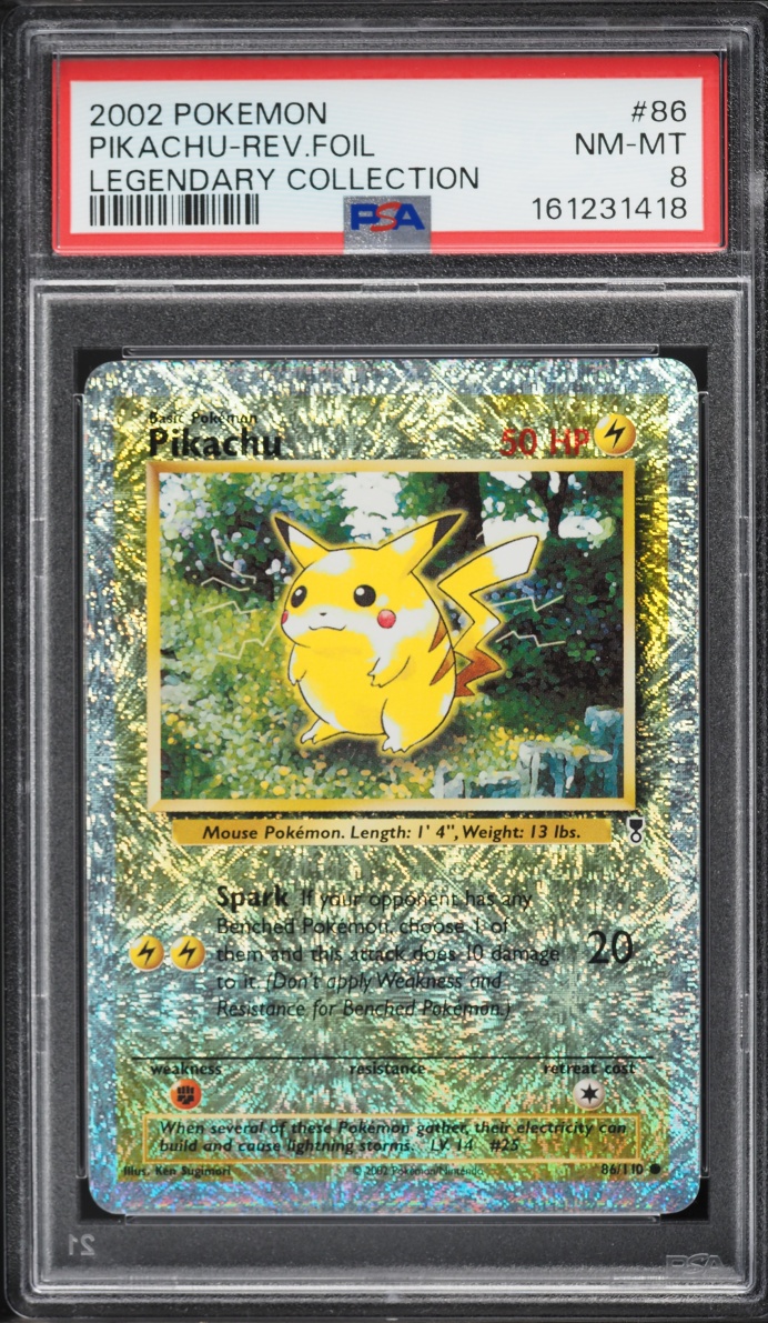 2002 Pokemon Legendary Collection Reverse Holo Pikachu #86 PSA 8 NM-MT