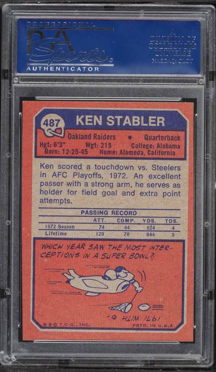 1973 Topps Football Ken Stabler ROOKIE #487 PSA 8 NM-MT