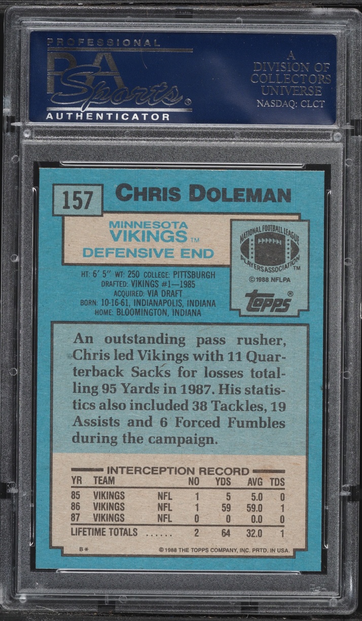 1988 Topps Football Chris Doleman ROOKIE #157 PSA 9 MINT