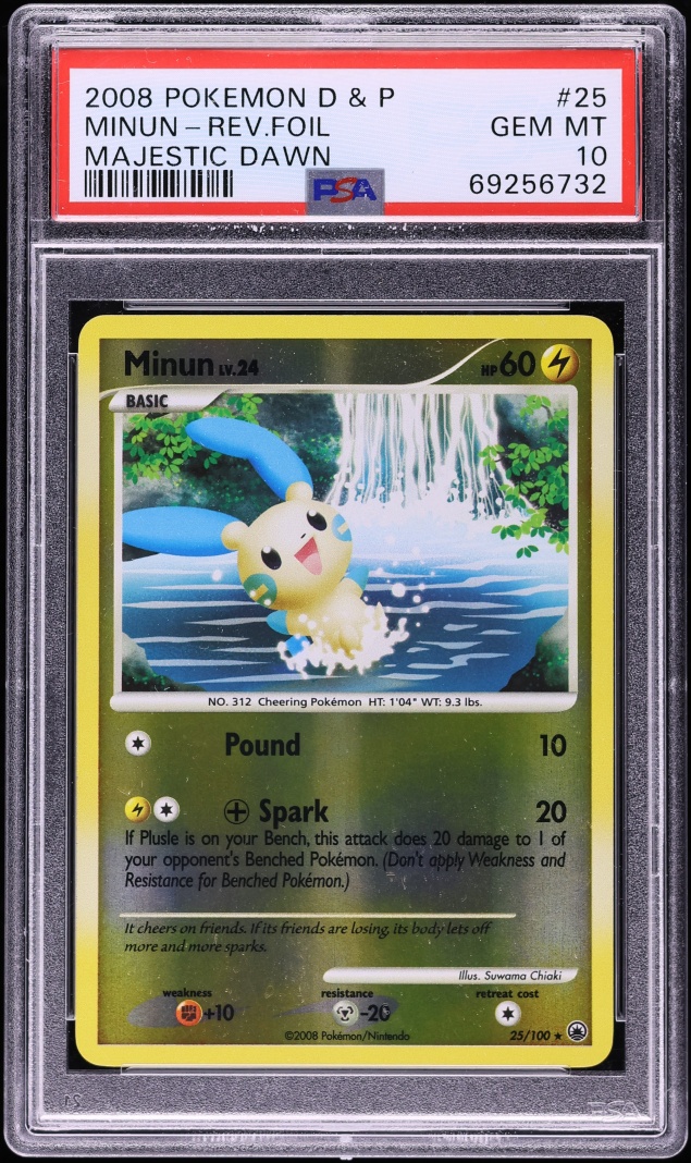 2008 Pokemon Diamond & Pearl Majestic Dawn Reverse Holo Minun #25 PSA 10 GEM MINT