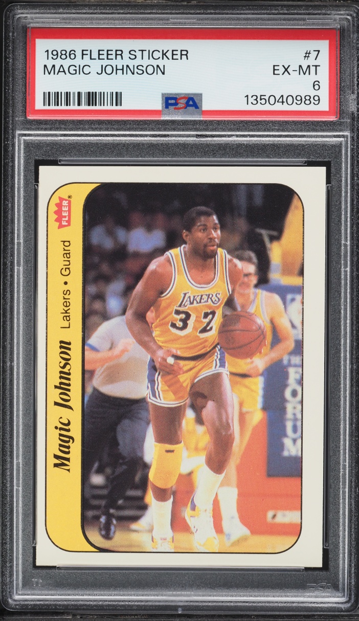 1986 Fleer Sticker Basketball Magic Johnson #7 PSA 6 EXMT