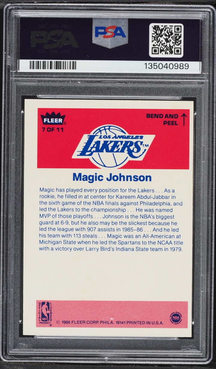 1986 Fleer Sticker Basketball Magic Johnson #7 PSA 6 EXMT