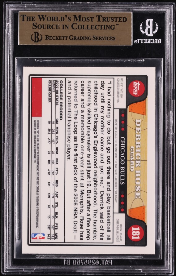 2008 Topps Chrome Derrick Rose ROOKIE #181 BGS 9.5 GEM MINT