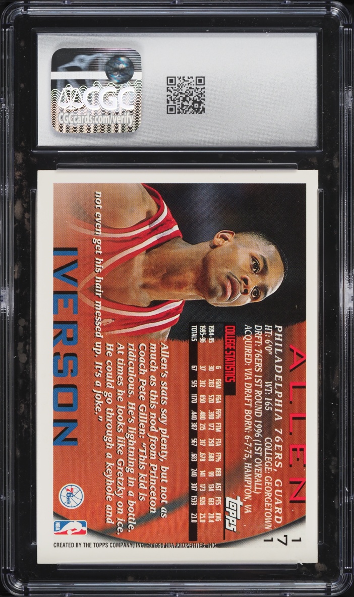 1996 Topps Basketball Allen Iverson ROOKIE #171 CGC 7 NRMT