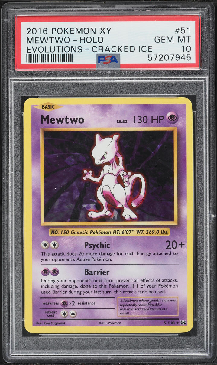 2016 Pokemon XY Evolutions Cracked Ice Holo Mewtwo #51 PSA 10 GEM MINT