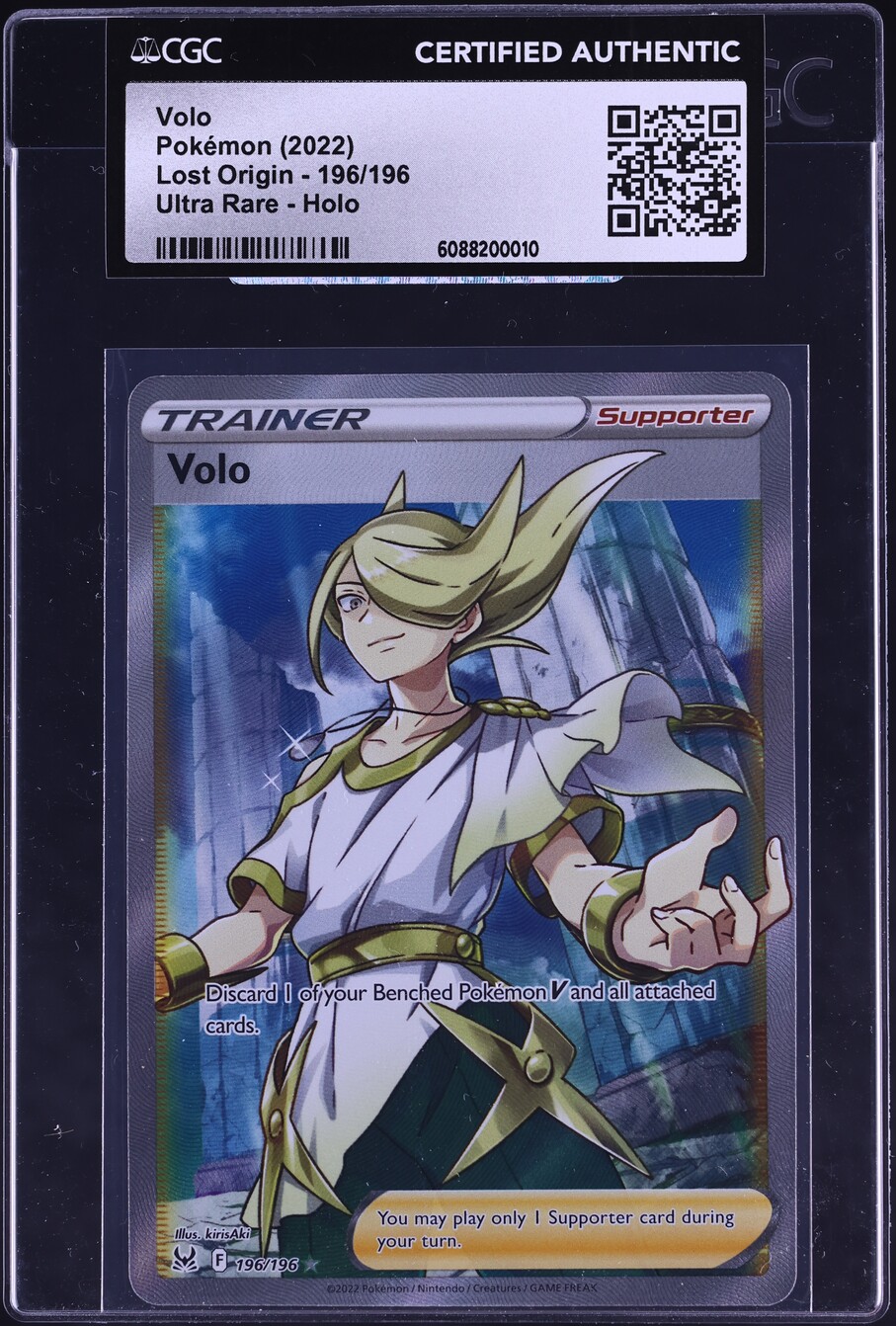 2022 Pokemon Sword & Shield Lost Origin Full Art Volo #196 CGC AUTH