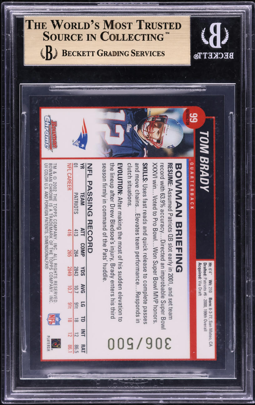 2002 Bowman Chrome Refractor Tom Brady /500 #99 BGS 9.5 GEM MINT