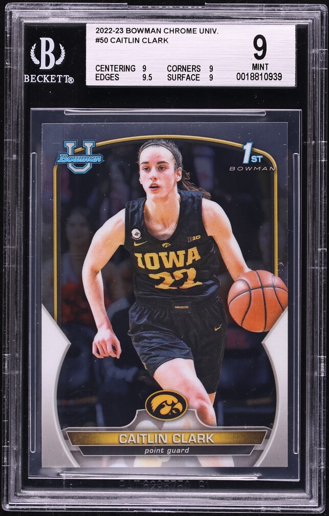 2022 Bowman Chrome University Caitlin Clark ROOKIE #50 BGS 9 MINT