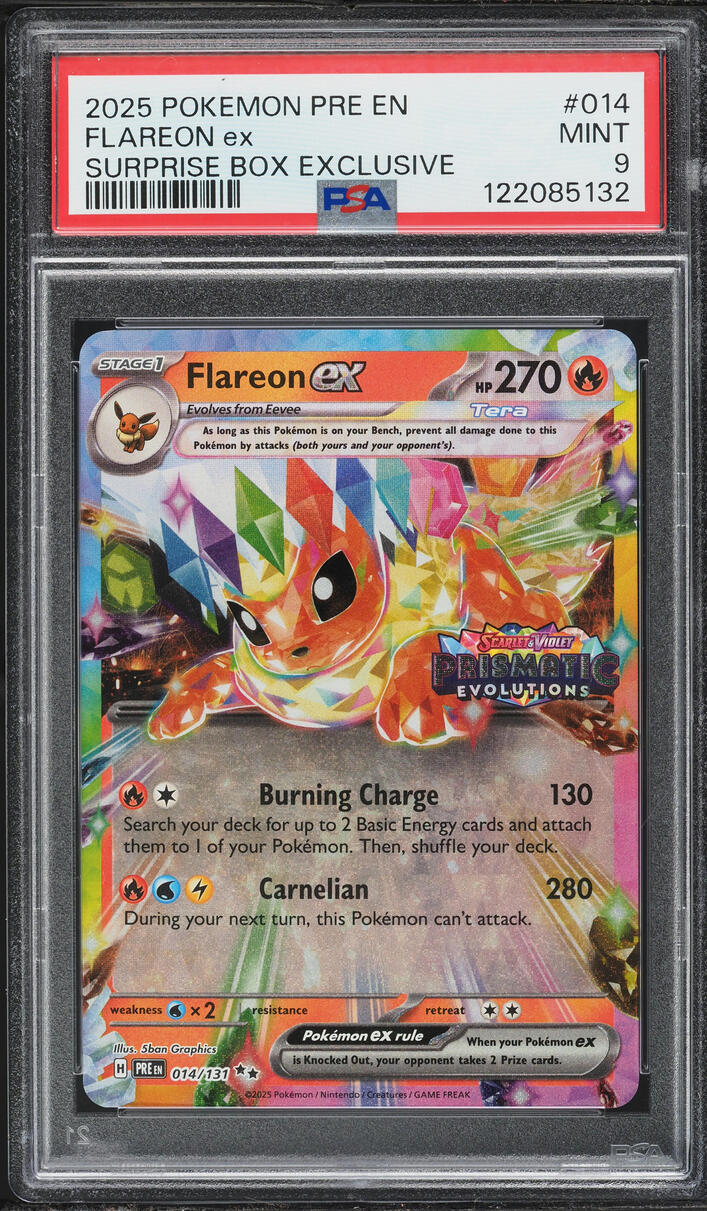 2025 Pokemon SV Prismatic Evolutions Surprise Box Holo Flareon ex #14 PSA 9 MINT
