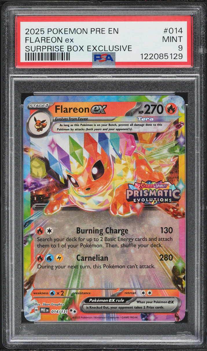 2025 Pokemon Scarlet & Violet Prismatic Evolutions Surprise Box Flareon ex #14 PSA 9 MINT