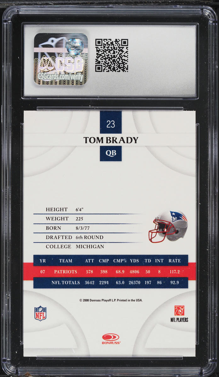 2008 Donruss Threads Tom Brady #23 CSG 9.5 MINT+