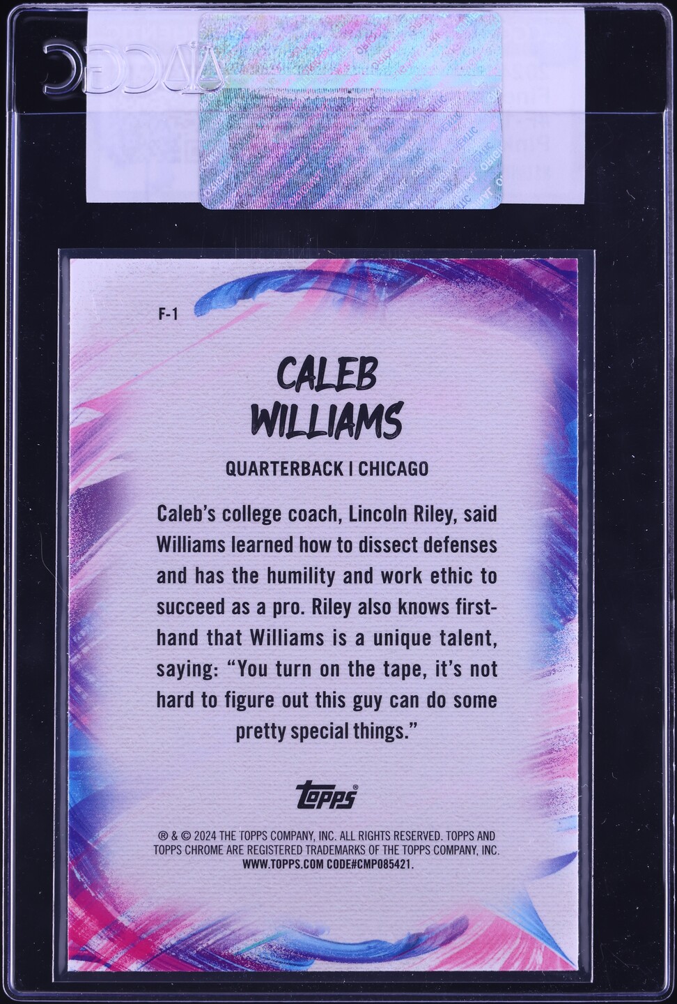 2024 Topps Chrome Finesse Pink Refractor Caleb Williams ROOKIE #F-1 CGC AUTH