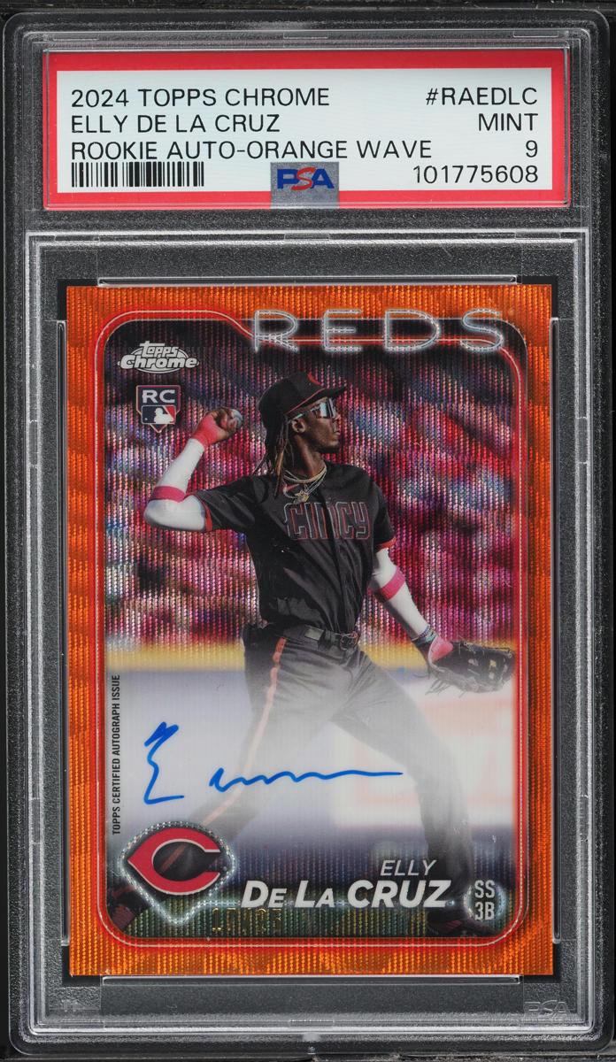 2024 Topps Chrome Orange Wave Elly De La Cruz ROOKIE AUTO /25 #RAEDLC PSA 9 MINT