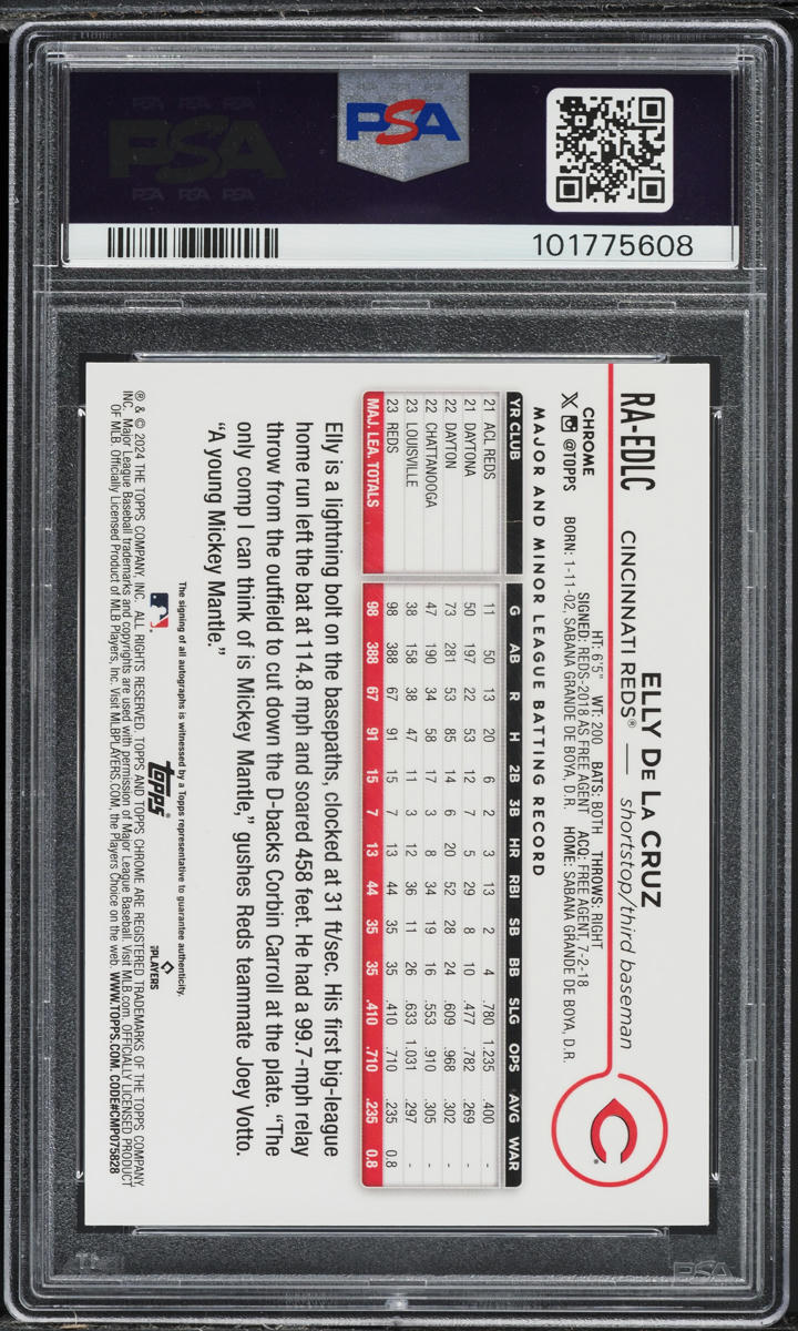2024 Topps Chrome Orange Wave Elly De La Cruz ROOKIE AUTO /25 #RAEDLC PSA 9 MINT
