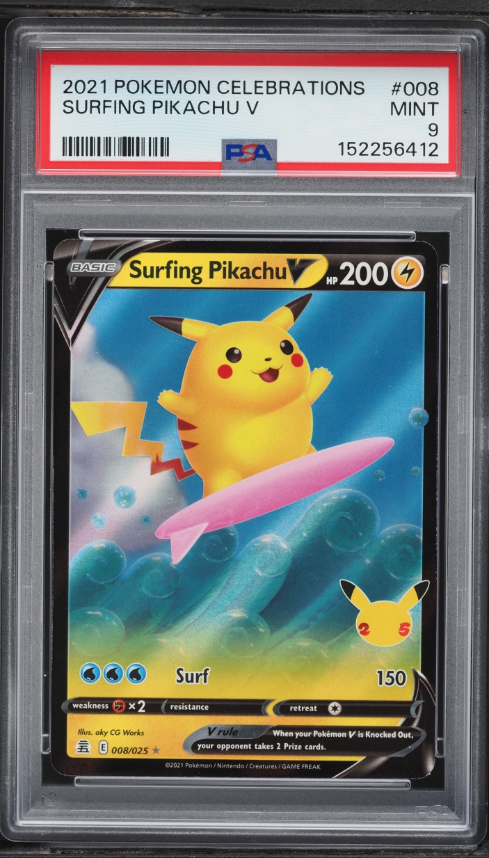2021 Pokemon Sword & Shield Celebrations Holo Surfing Pikachu V #8 PSA 9 MINT