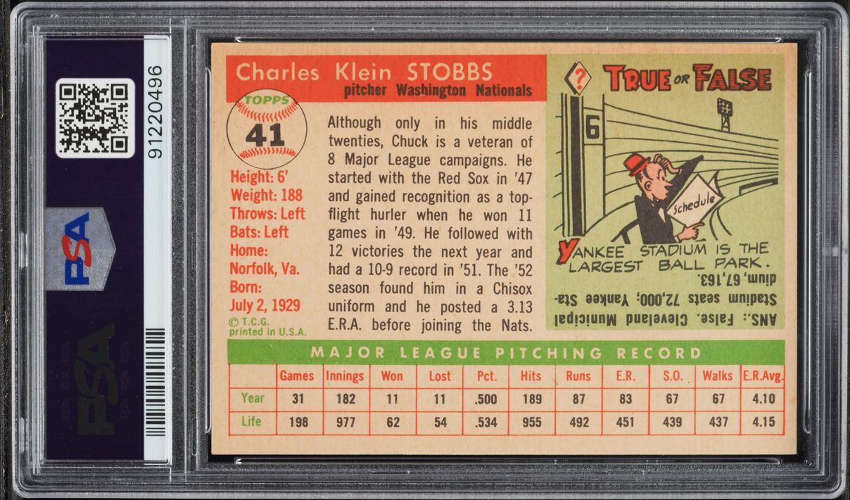 1955 Topps Chuck Stobbs #41 PSA 7 NRMT