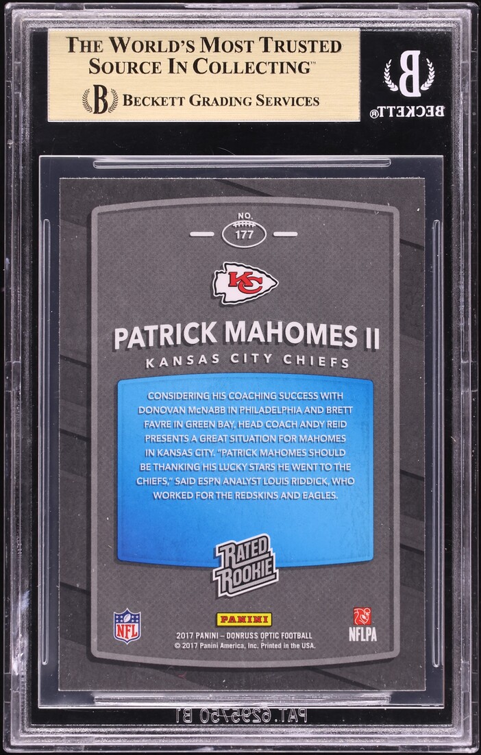 2017 Donruss Optic Patrick Mahomes II ROOKIE #177 BGS 9.5 GEM MINT