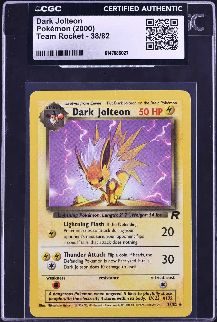 2000 Pokemon Team Rocket Dark Jolteon #38 CGC AUTH