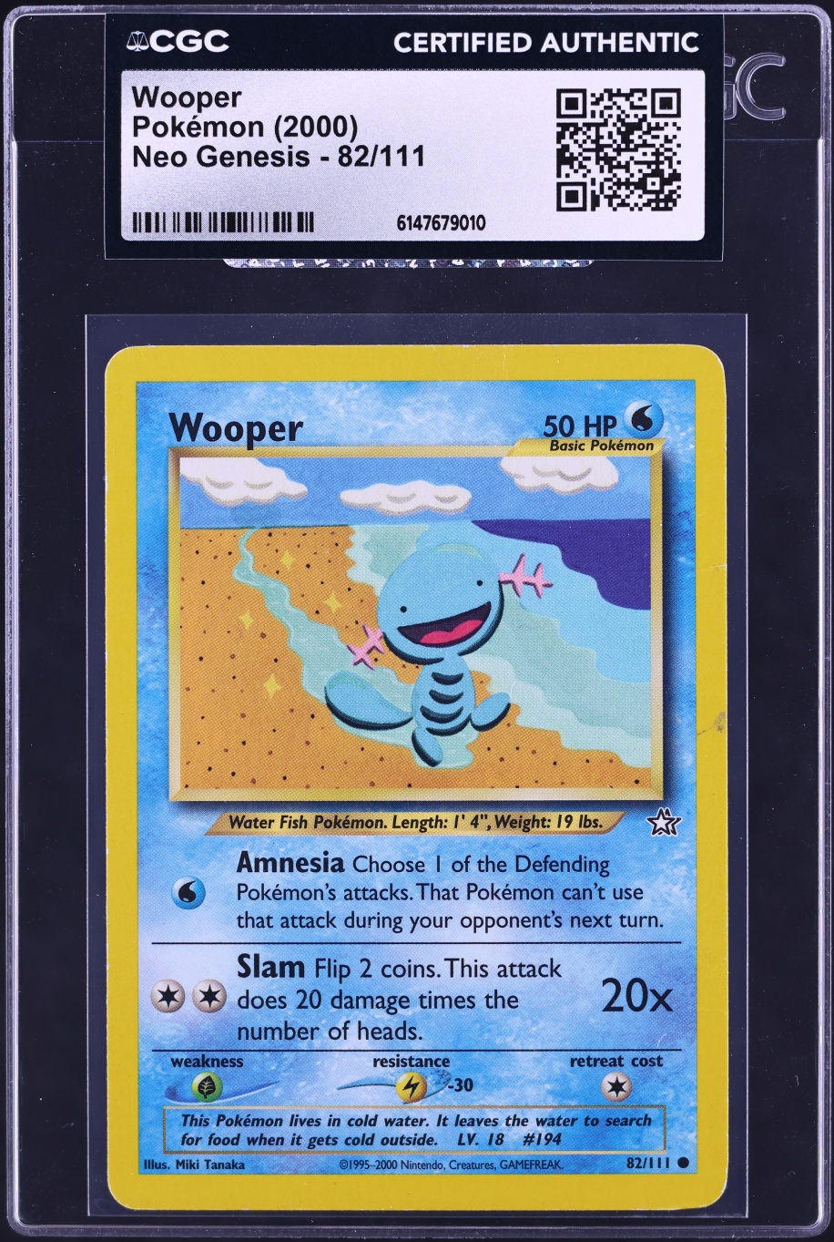 2000 Pokemon Neo Genesis Wooper #82 CGC AUTH