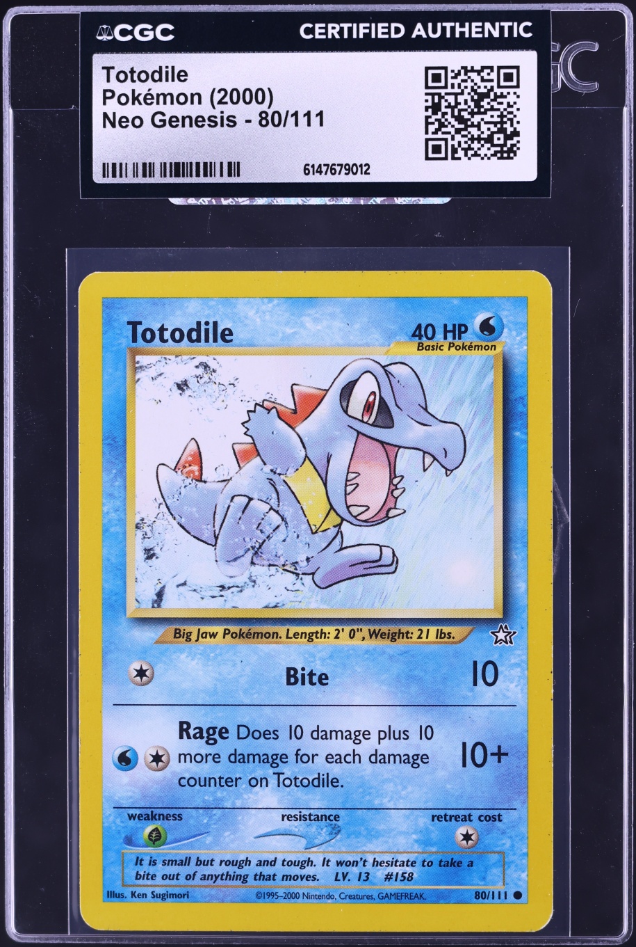 2000 Pokemon Neo Genesis Totodile #80 CGC AUTH